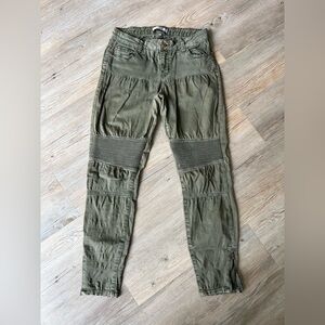 Dex olive green denim moto style pant